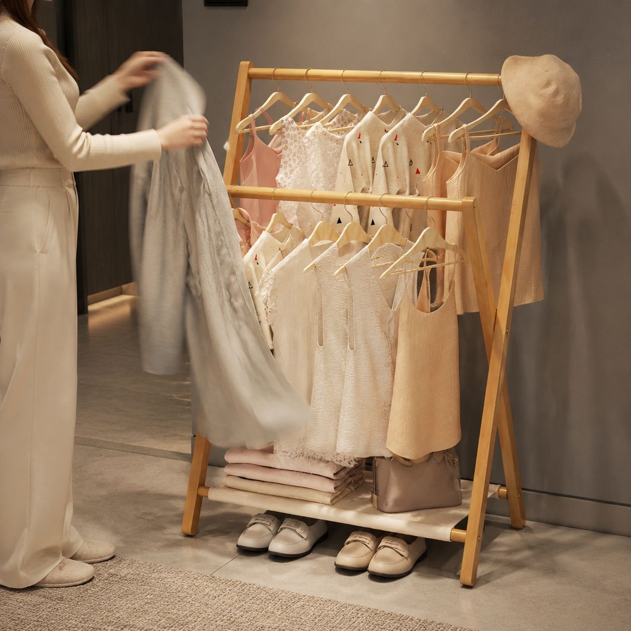 Simple Bamboo Indoor Clothes Rack, Foldable and Odorless