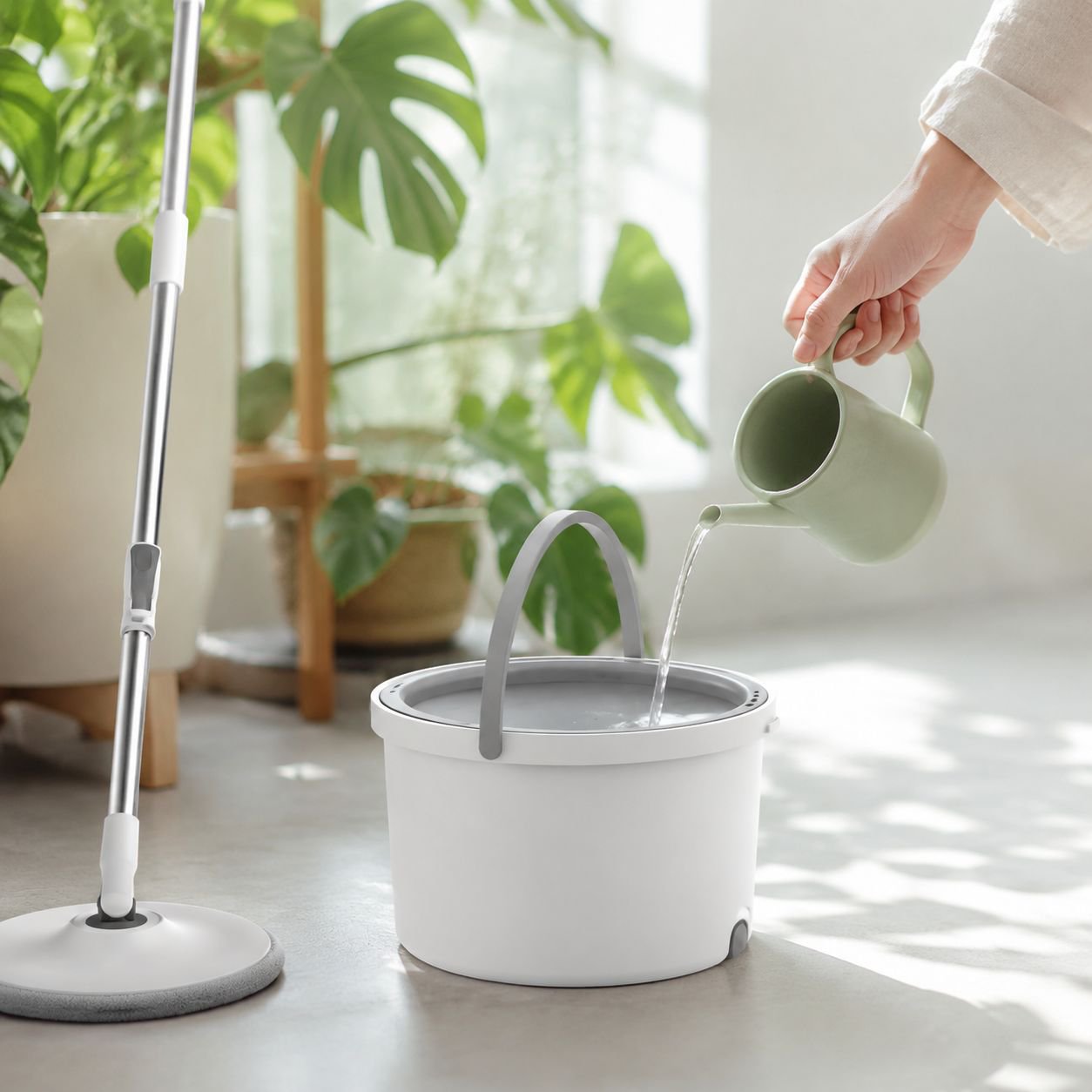 Freihändiger Mopp mit Eimer, Schmutz- und Sauberwassertrennung