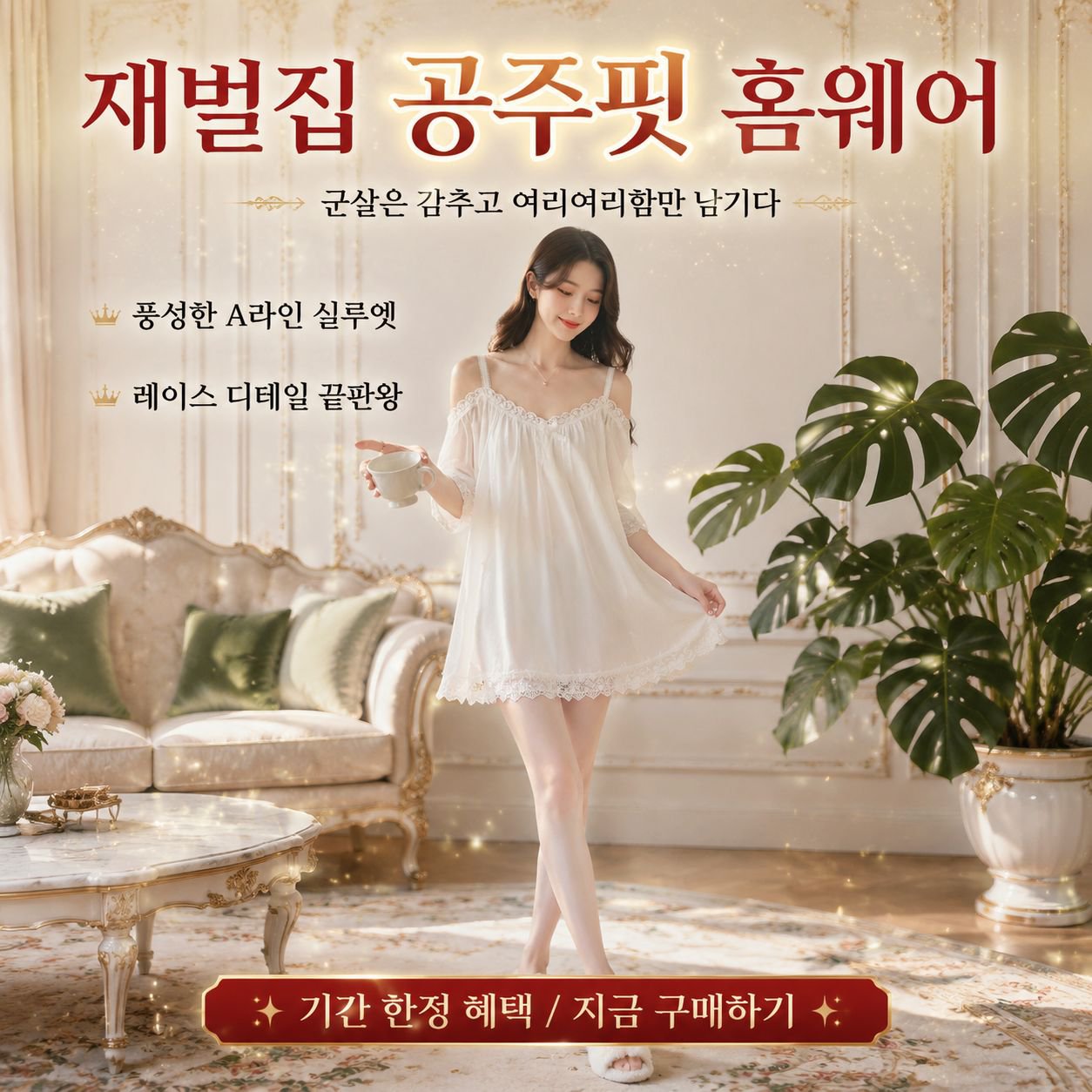 봄여름 순수한 공주풍 잠옷 세트