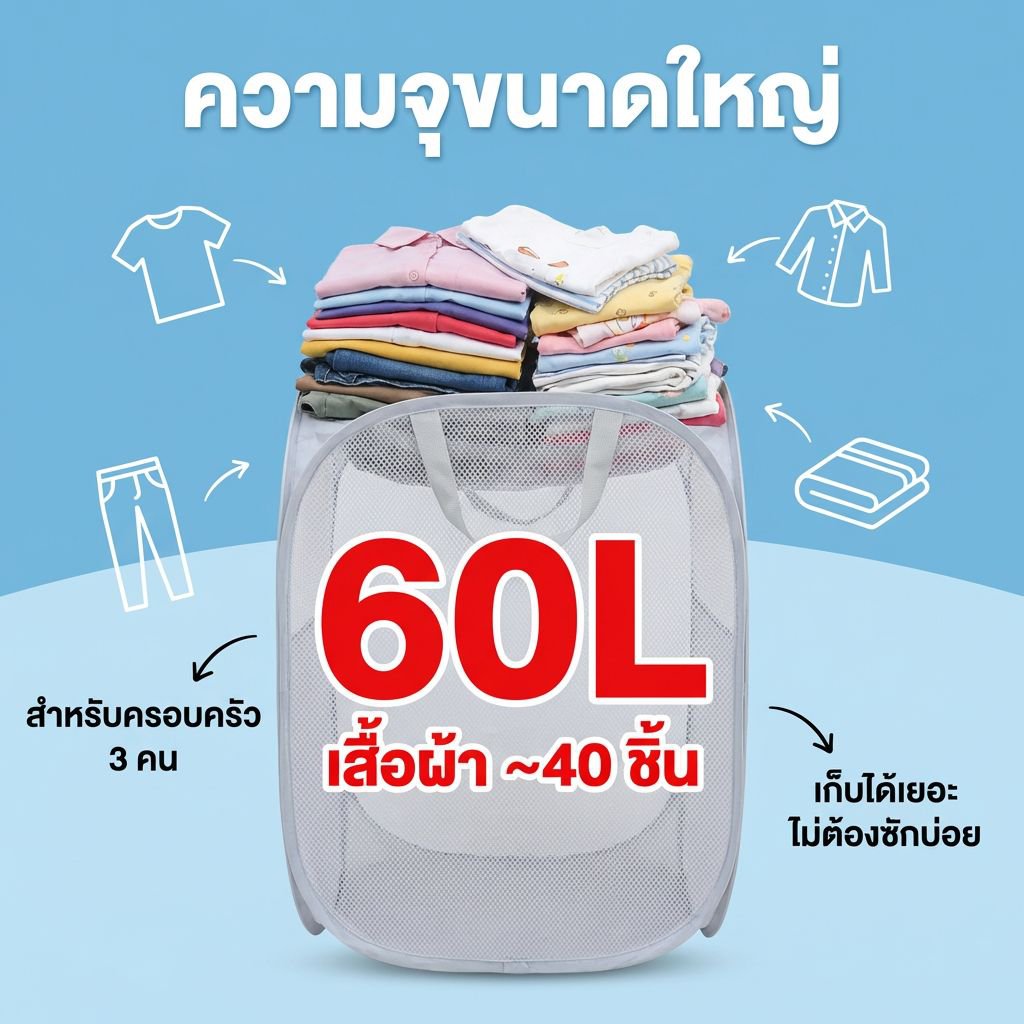 ตะกร้าใส่ผ้าแบบพับได้ขนาดใหญ่