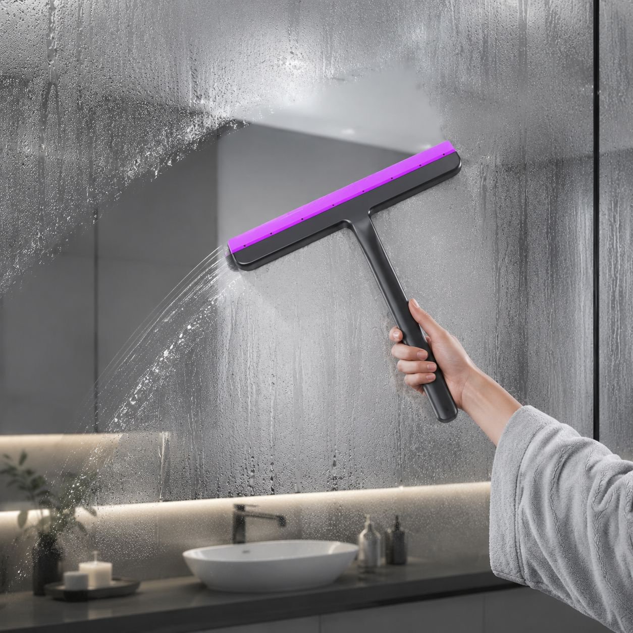 Long handle glass wiper for bathroom cleaning