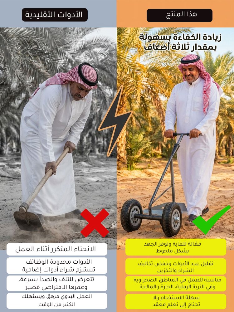 معزقة مزدوجة العجلات متعددة الوظائف (ثلاث وظائف في أداة واحدة): إزالة الأعشاب، تفكيك التربة، فتح الأ