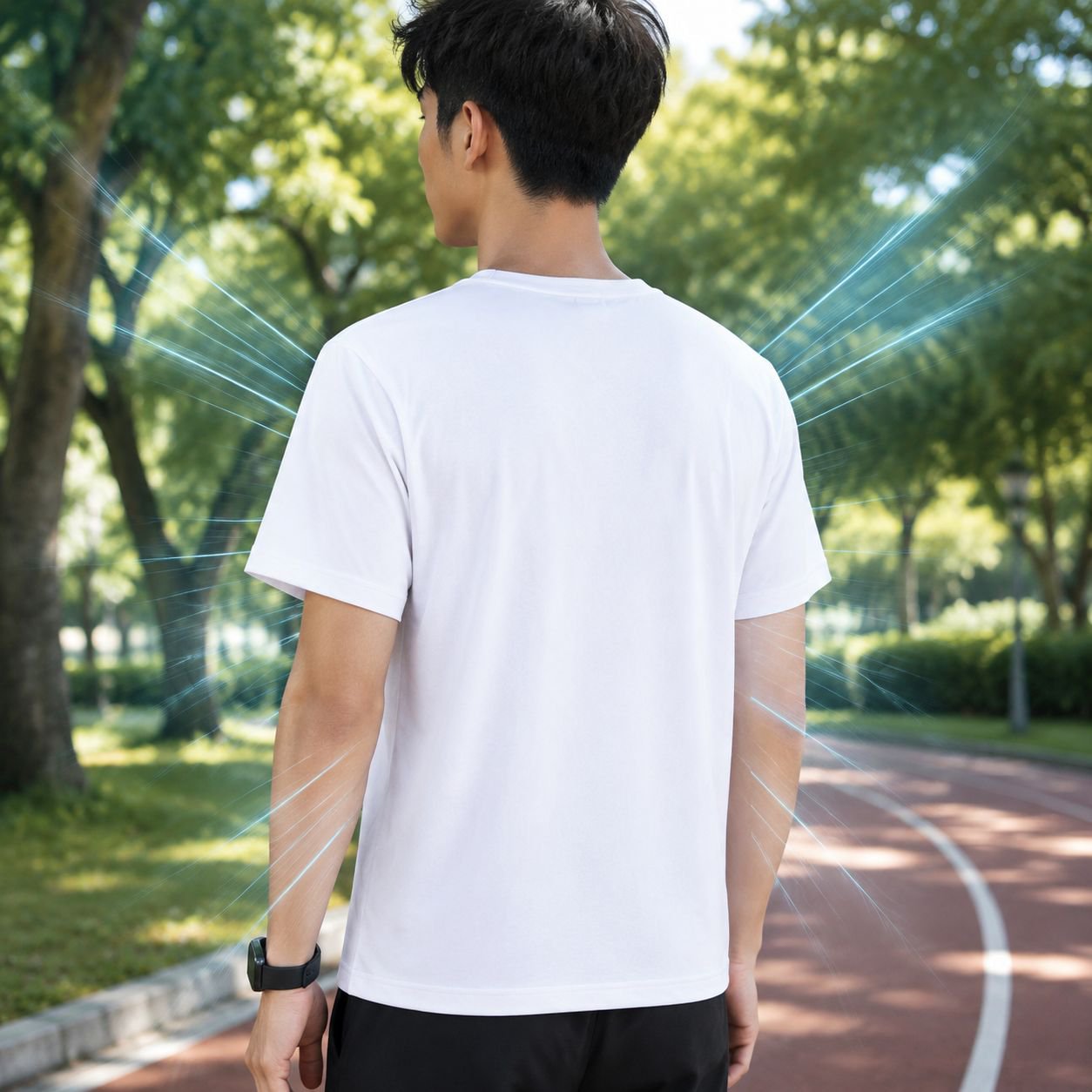 メンズ用多機能Tシャツの着用イメージ