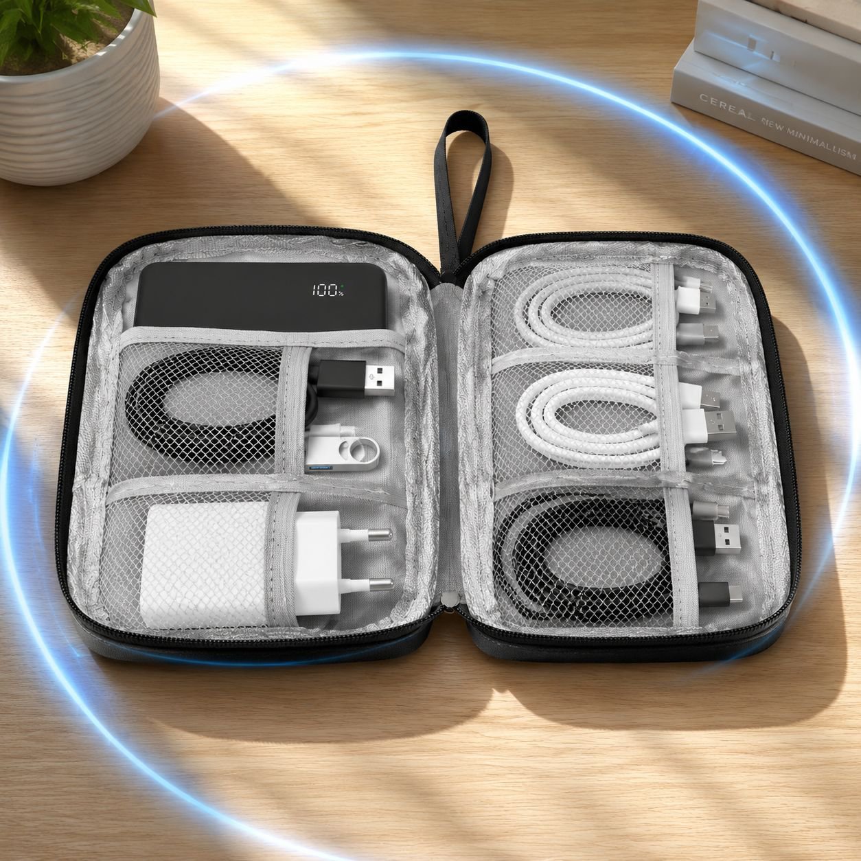 Trousse de rangement électronique portable à deux couches