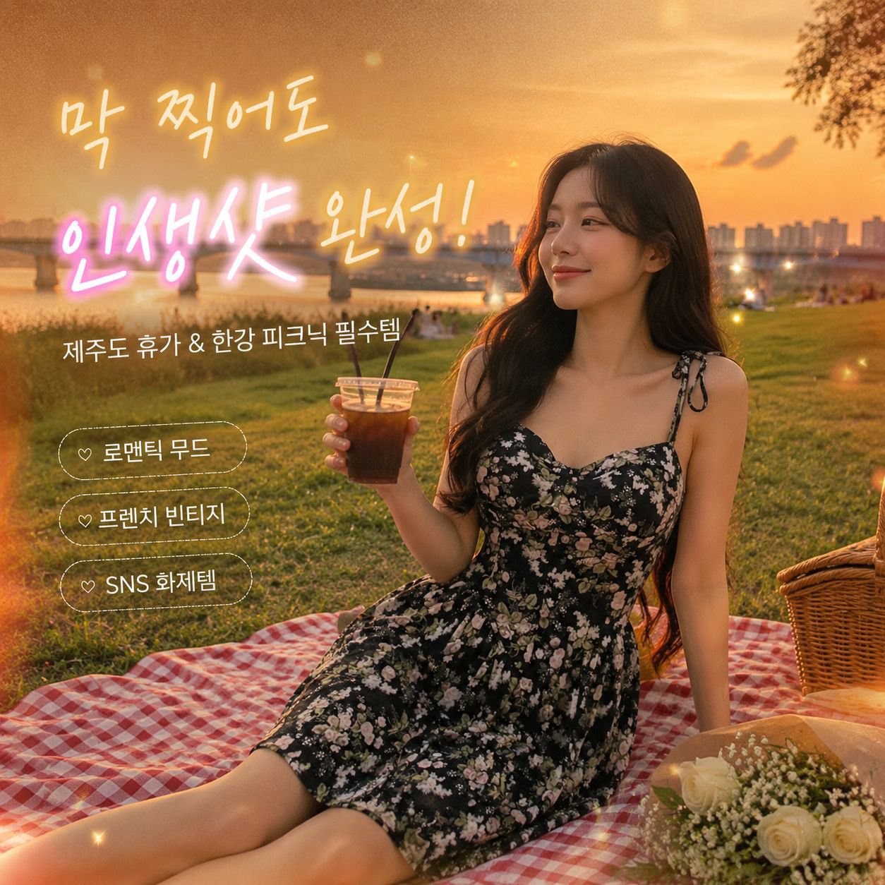 여성 프린트 원피스 허리 조임 슬림 플라워 원피스