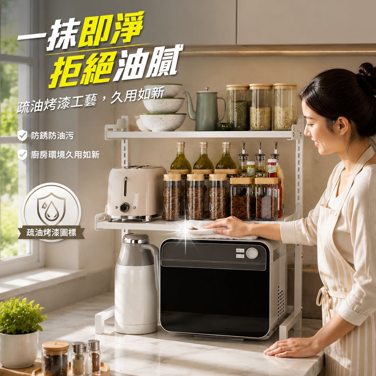 廚房電器收納架 可調式高度伸縮電飯鍋微波爐置物架