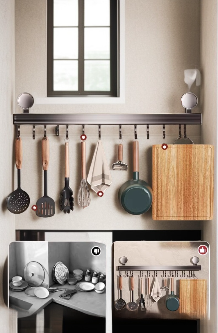 Rangement organisé des ustensiles avec support mural