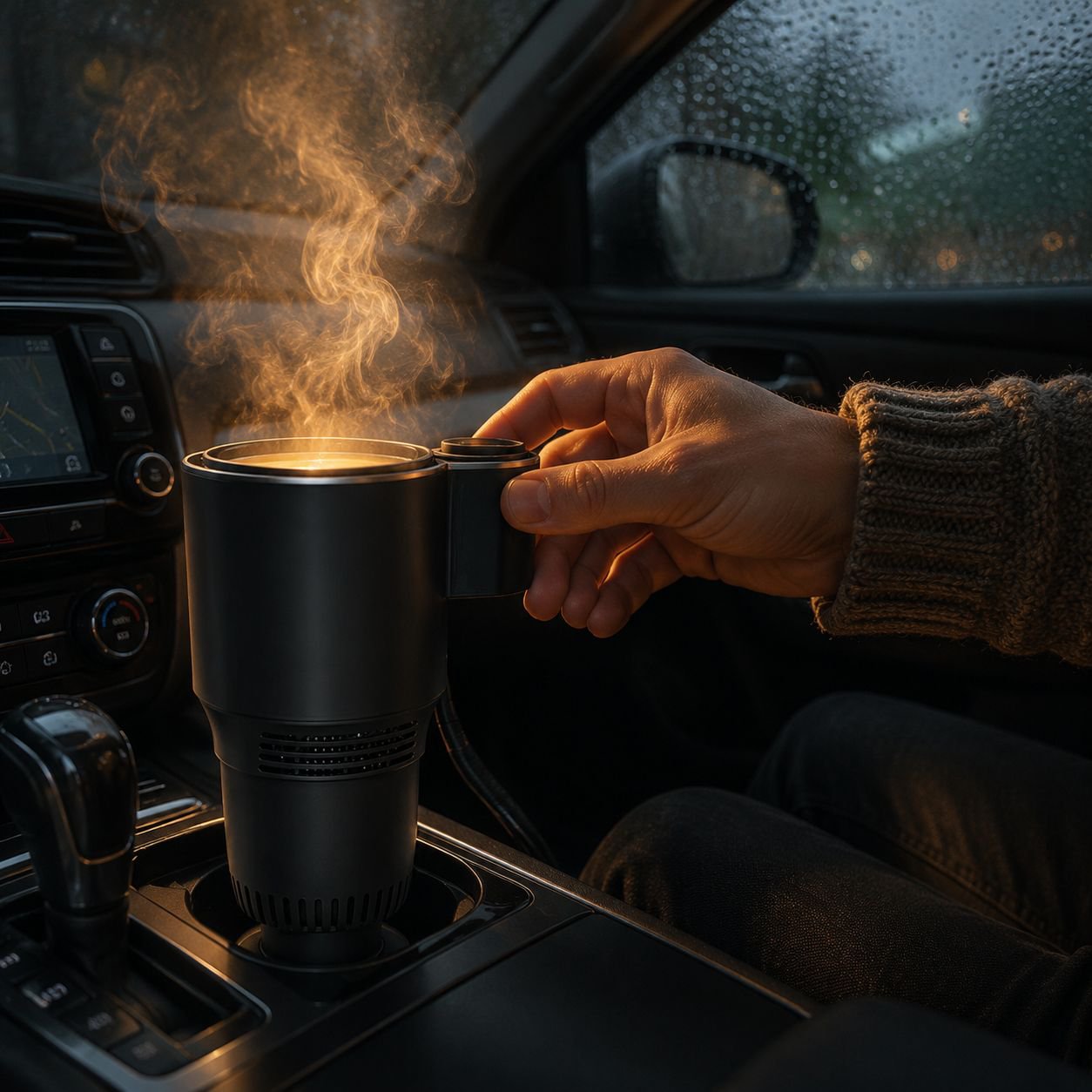 Compact car drink cooler for road trips