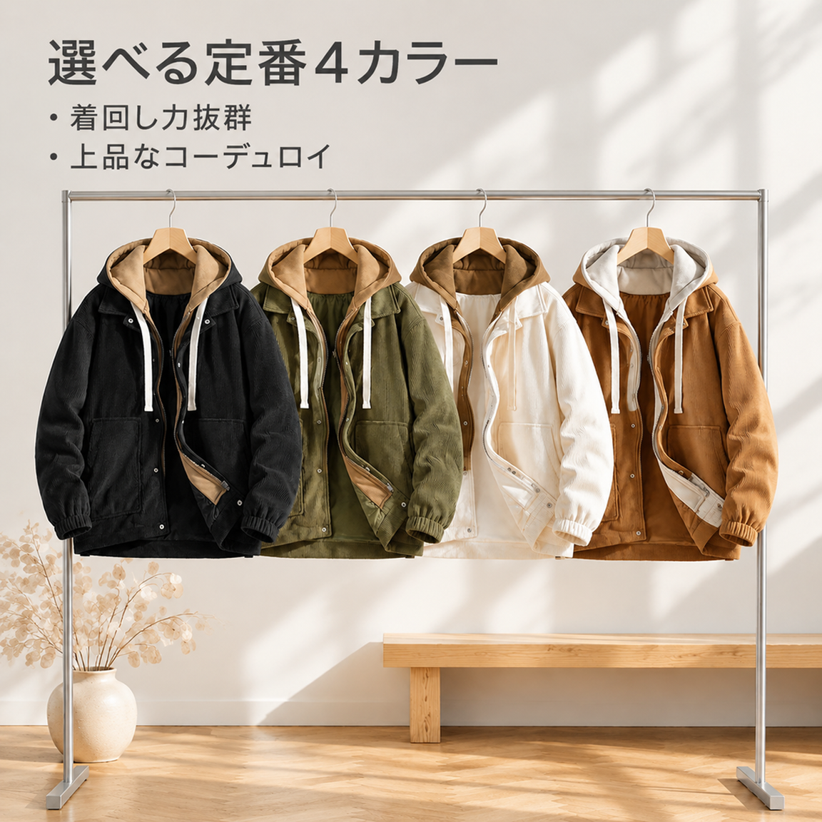 和風のおしゃれなカップル用コーデュロイフード付きジャケット、秋冬用、フリース裏地付きで厚手、メンズのフェイクツーピーススウェットシャツ、香港スタイルのジャケット。
