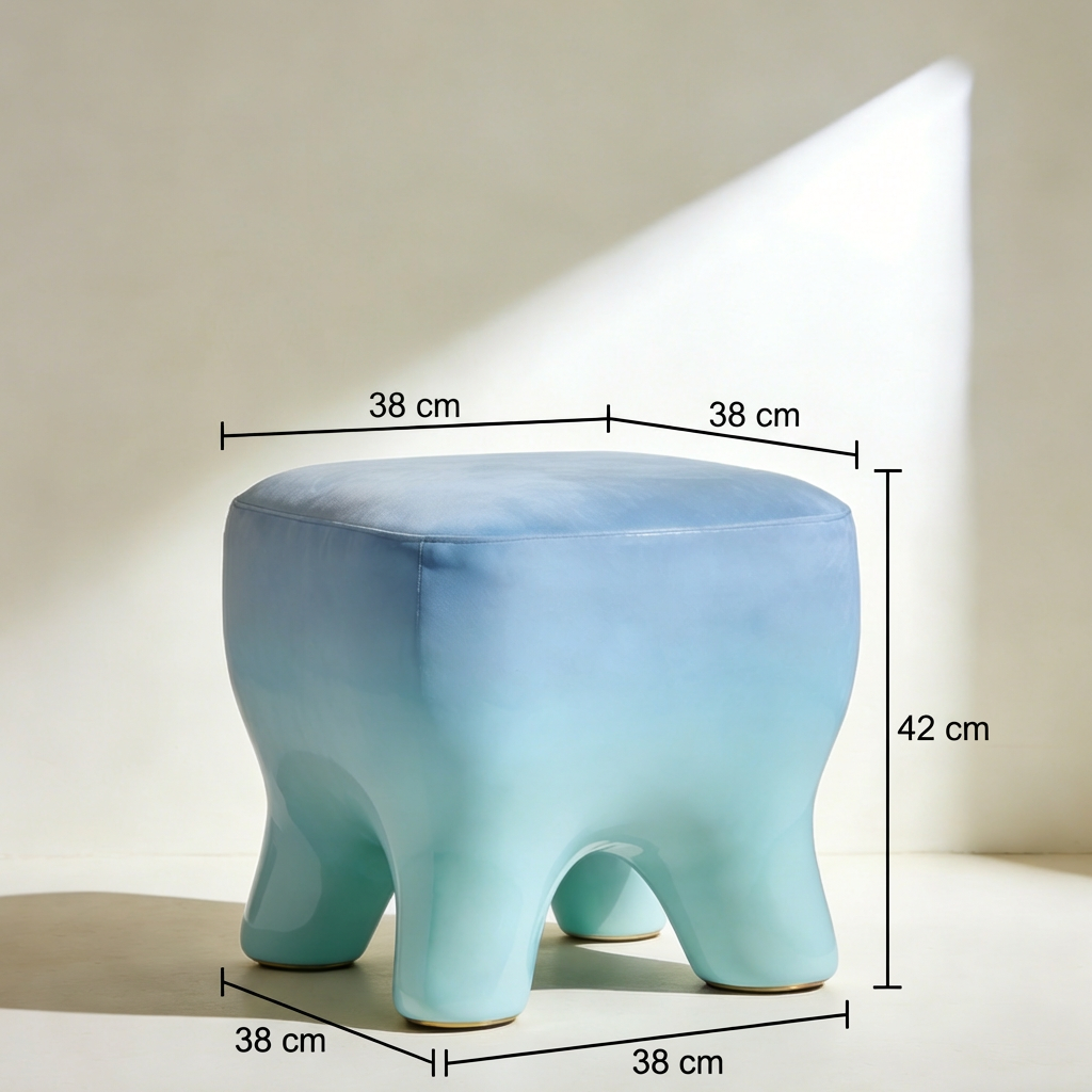 Taburete de tela usado como mesa pequeña