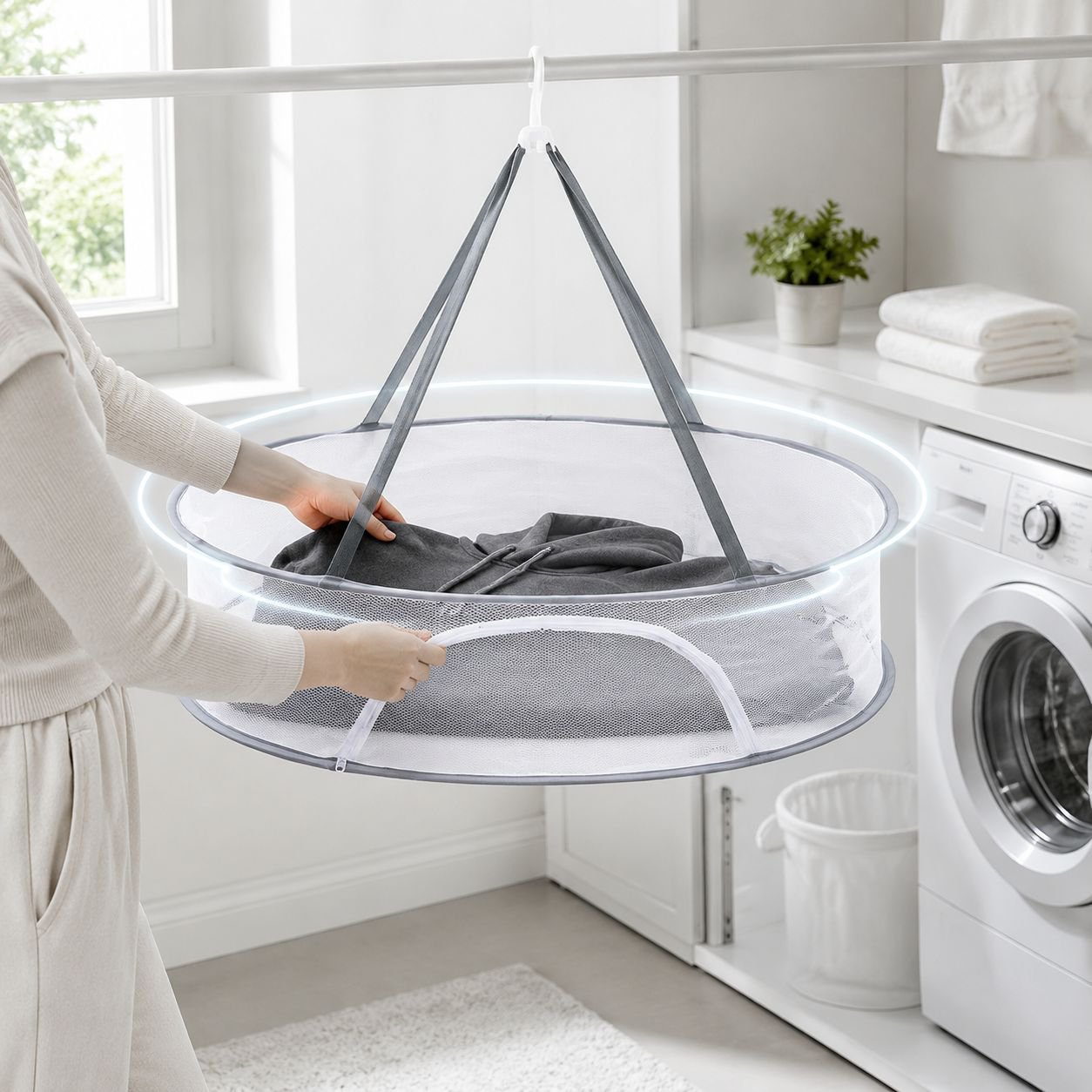 Windproof Zippered Laundry Drying Net Basket