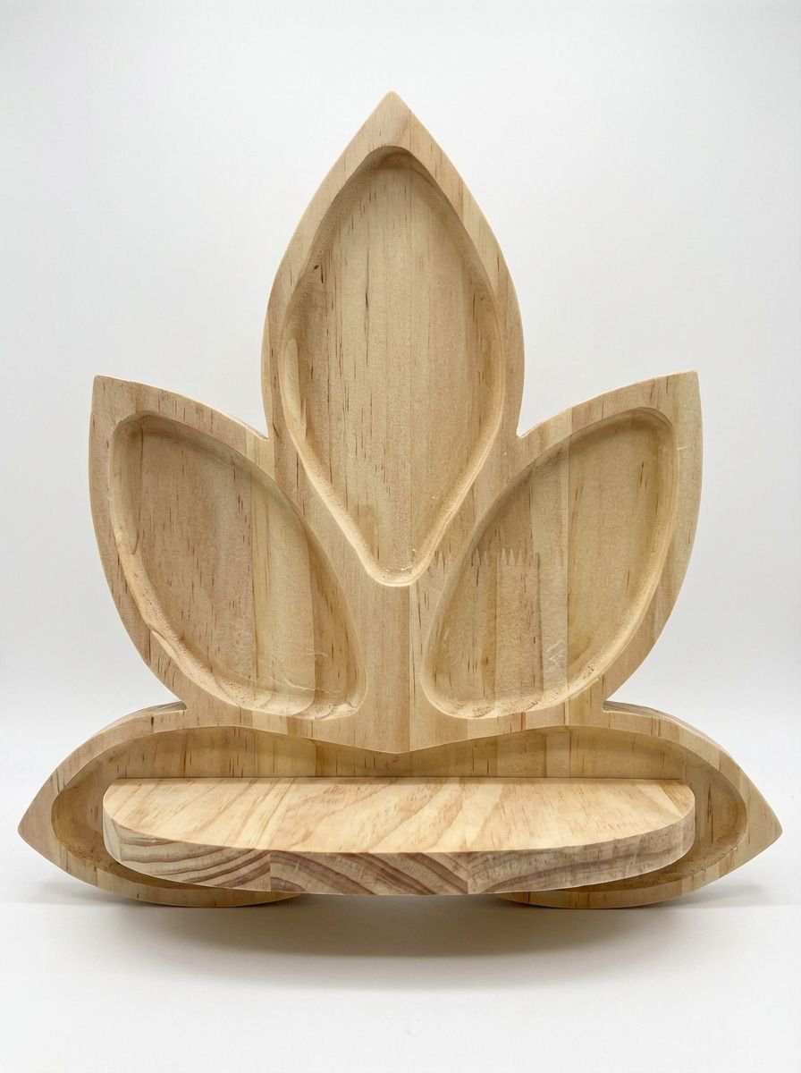 ชั้นวางของติดผนังรูปดอกบัวไม้เนื้อแข็ง