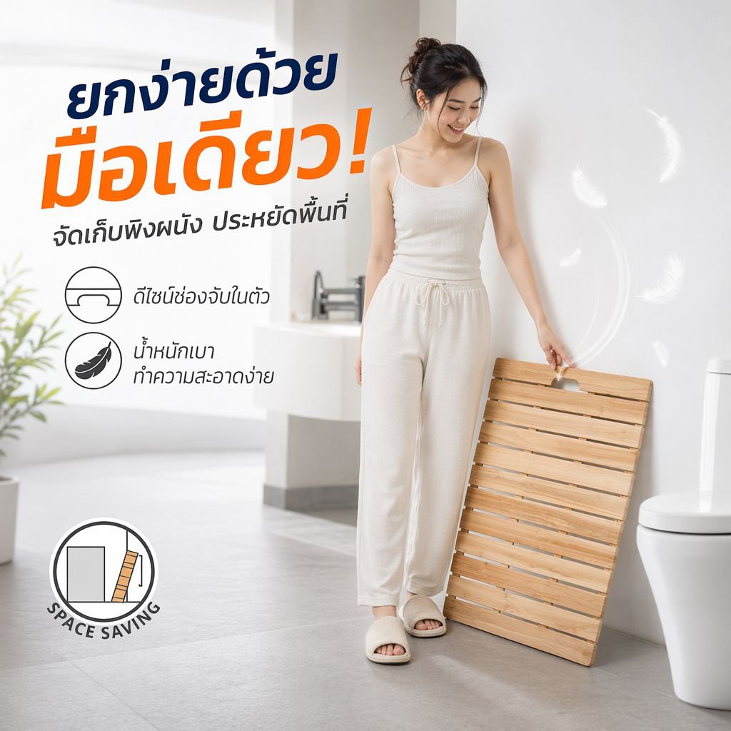 แผ่นไม้กันลื่นสำหรับห้องน้ำ ผลิตจากไม้กันผุ หนาเป็นพิเศษสำหรับห้องอาบน้ำ