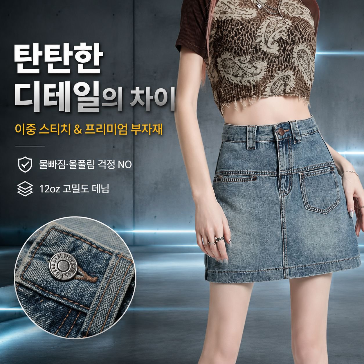빈티지 하이웨이스트 데님 타이트 미니스커트 여성용 패션 코디 스커트