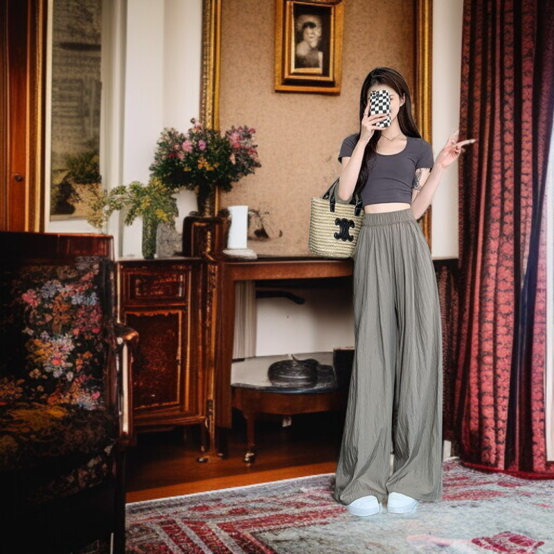 여름 여성 슬림 와이드 팬츠 전체 모습