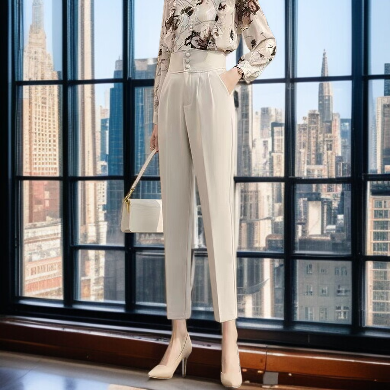 정장바지 여 슬림 배기팬츠 하이웨스트 봄 와이드 캐주얼 정장바지 9부 배기팬츠 작업복 여성