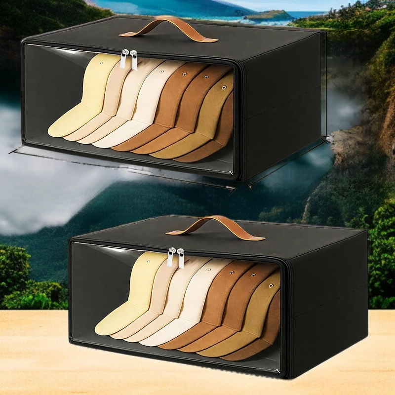 帽子を収納したジッパー付き布ボックス