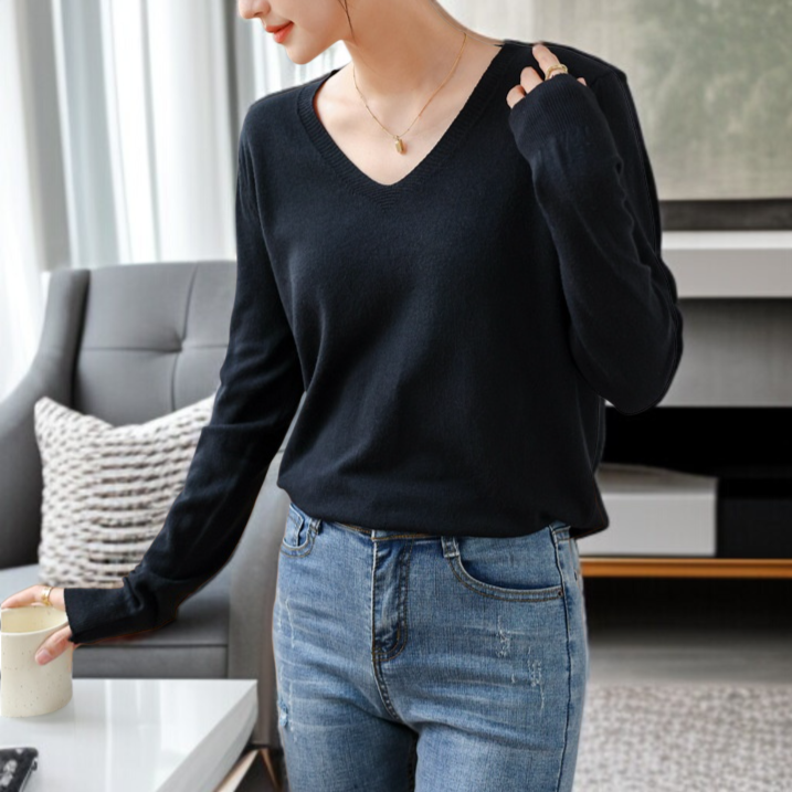 가을 겨울 루즈핏 니트 긴팔 상의 이너 얇은 니트 분위기 브이넥 추동복