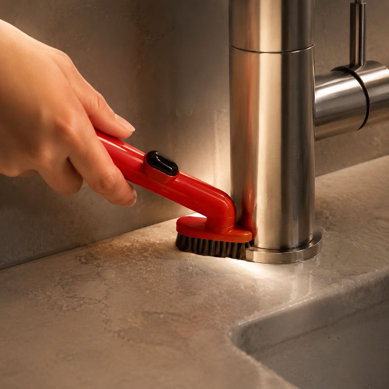 Detailansicht der Reinigungsbürste mit Flüssigkeitsbehälter