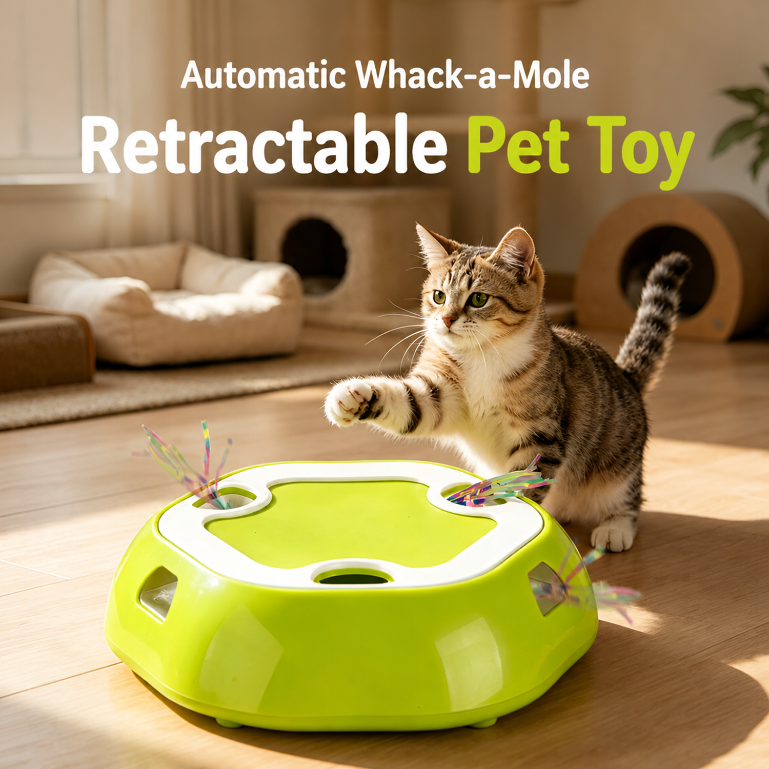 Electric retractable pet toy for cats, a multi-hole retractable toy for cats to play with and reliev