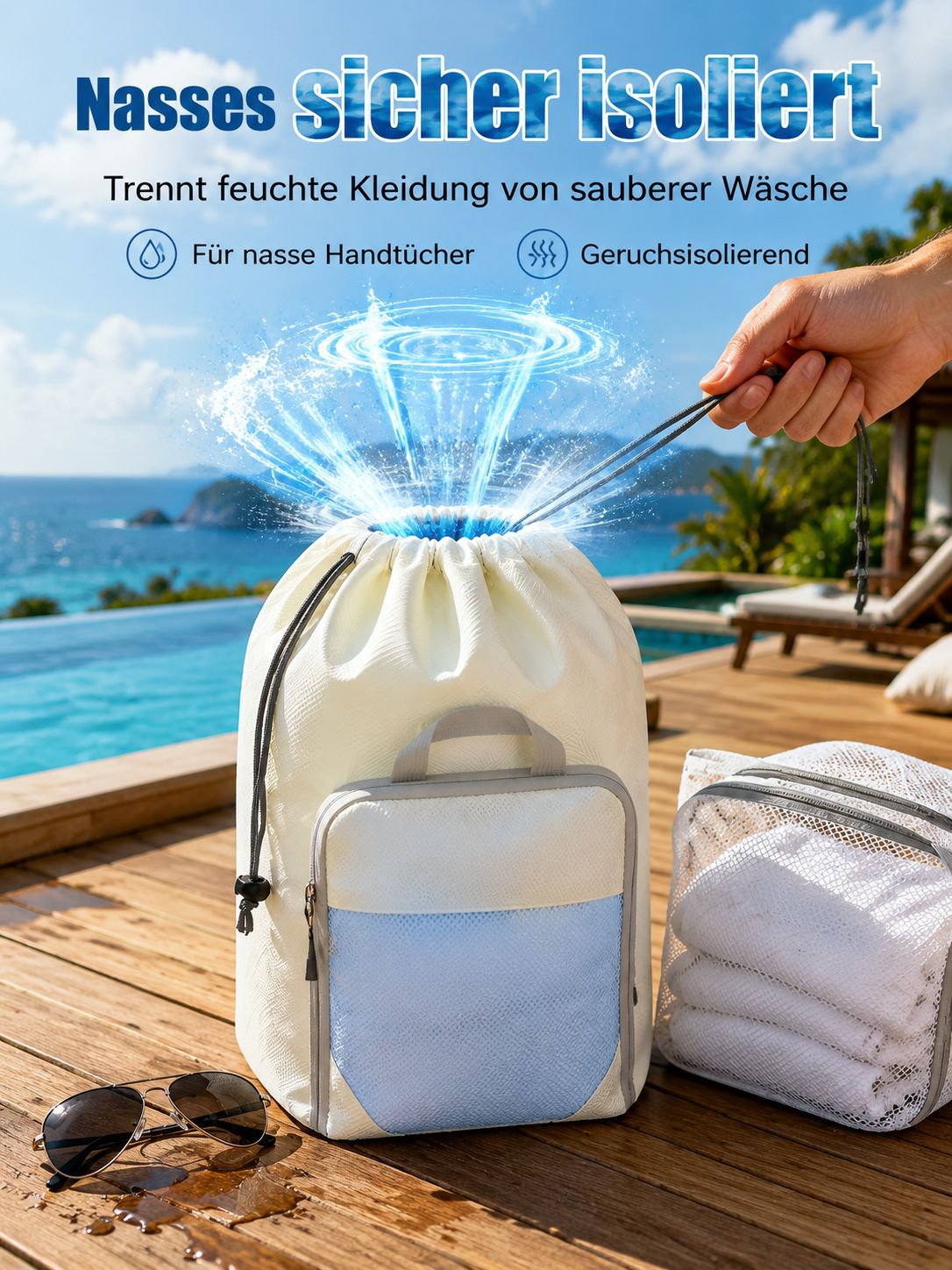 Vue détaillée du sac de compression portable