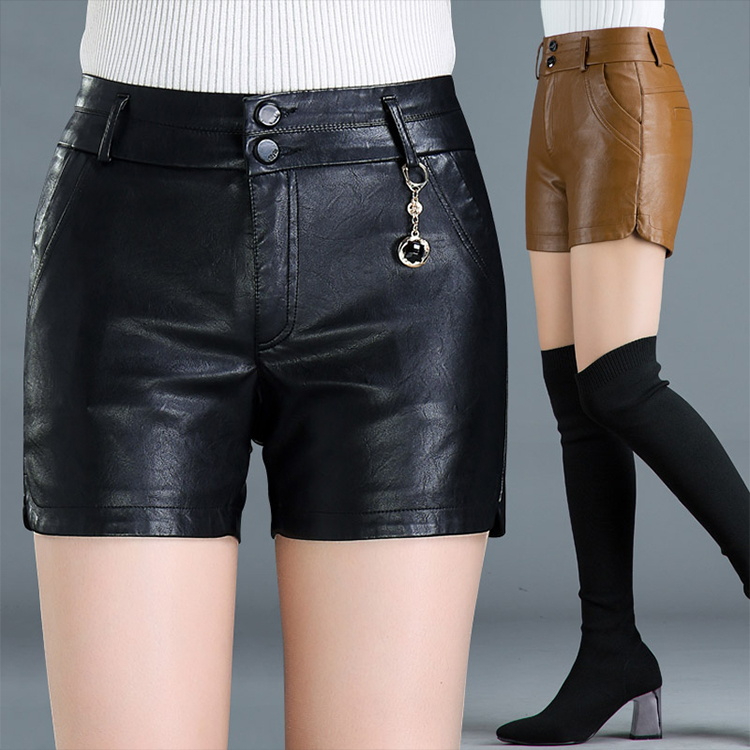 กางเกงหนังขาสั้นเอวสูงสไตล์เกาหลี