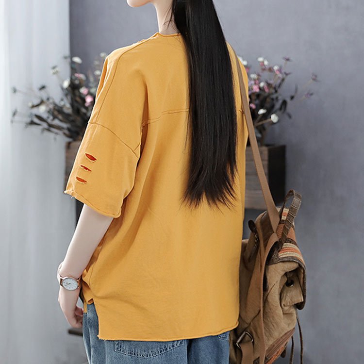 【レディースTシャツ】綿100%　可愛い　ラウンド襟　ナチュラルな雰囲気を演出！