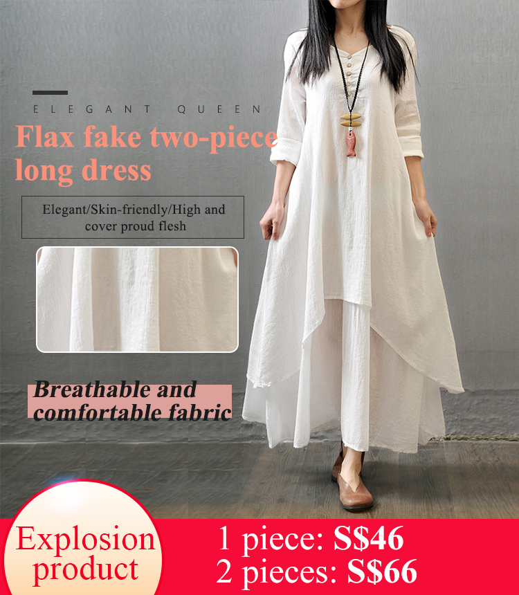 Linen false two pieces dress