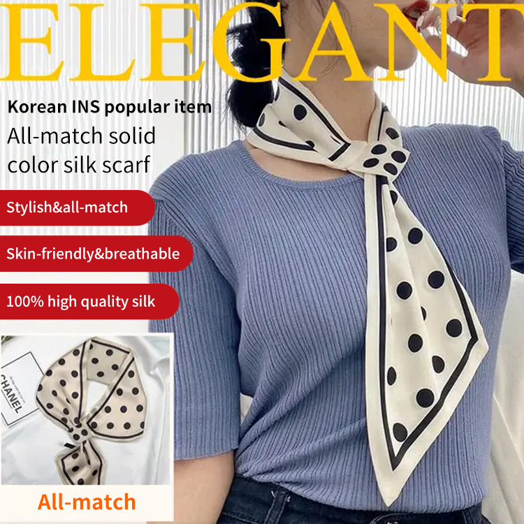 Polka dot buckle silk scarf