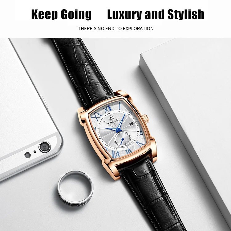 Men’s Square Dial Genuine Leather Watches