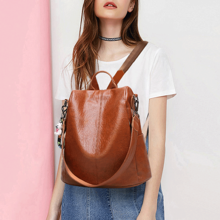 กระเป๋าหนังวัวเรียบง่าย ความจุขนาดใหญ่