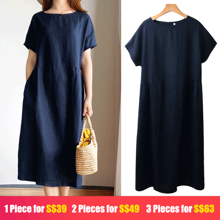 Solid Color Line Cotton Loose Slimming Dress