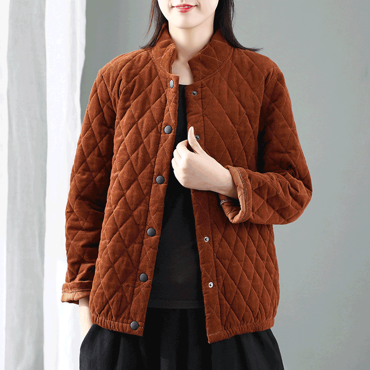 เสื้อโค้ทผ้าลูกฟูกคอจีนรุ่นสั้นของผู้หญิง