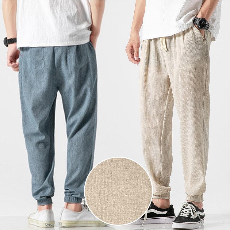 캐주얼 남성 면마 루즈핏 바지