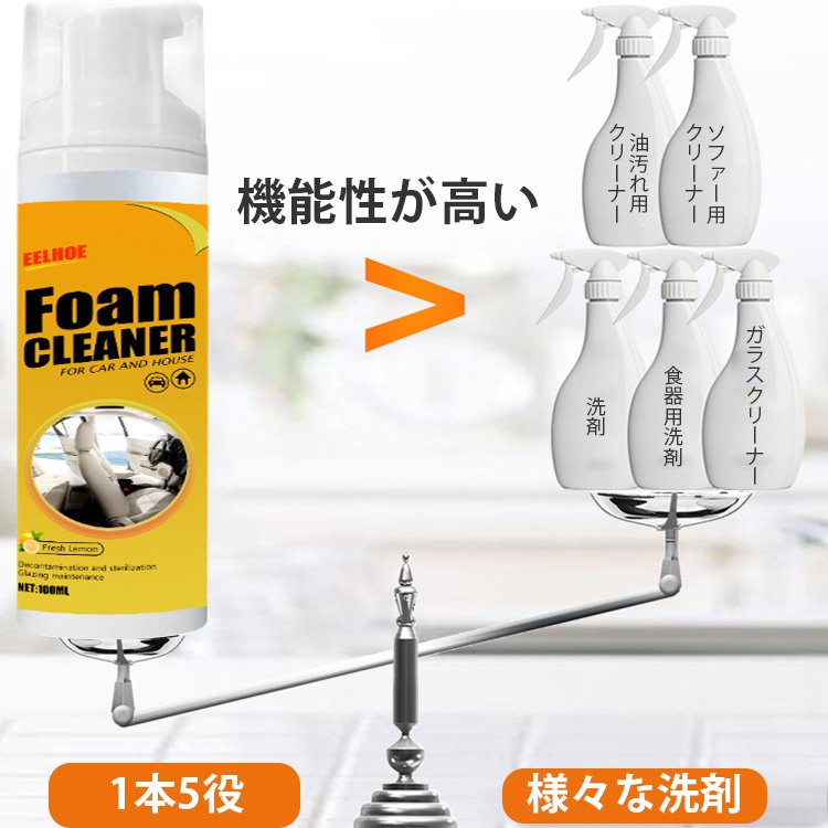 【多機能泡タイプクリーナー】【車用／家庭用】強力な洗浄力、汚れを溶解する、安心安全、汚れをしっかり吸着する