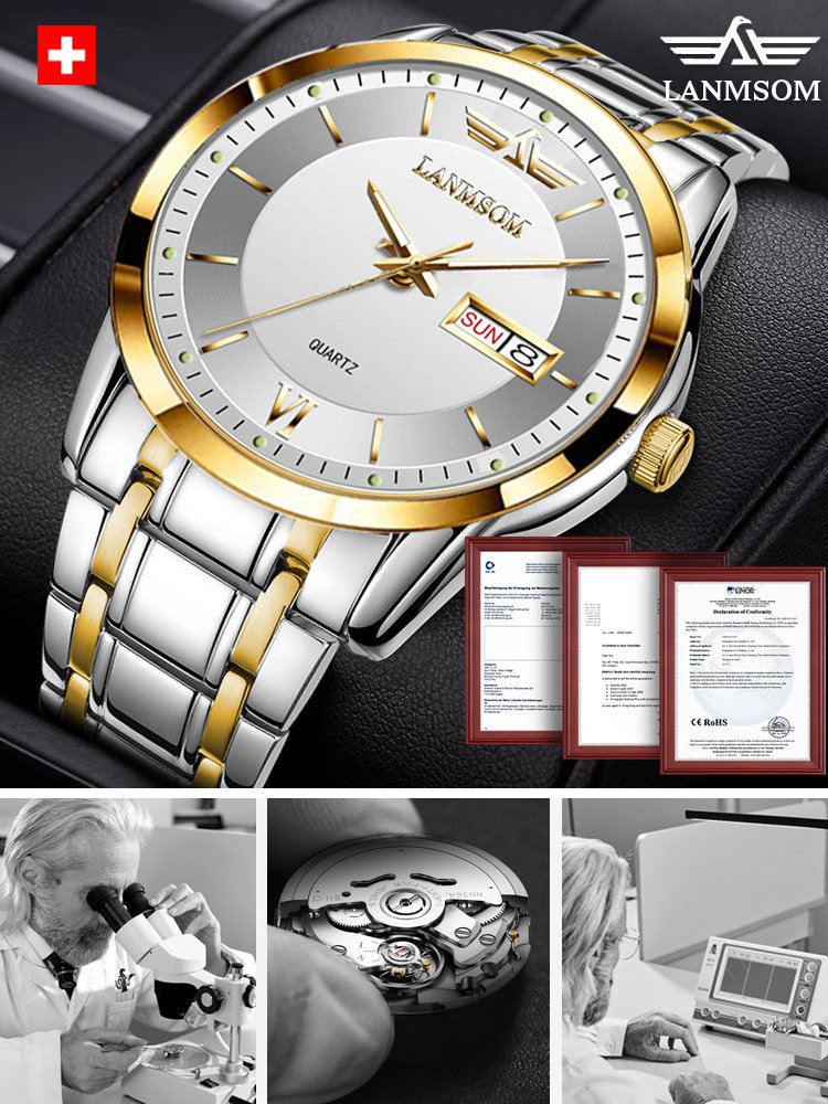 ساعة راقية ذات نافذة لعرض التاريخ واليوم من الماركة السويسرية LANMSOM