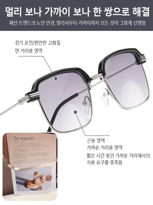 자동 줌 감광 변색 블루라이트 차단 돋보기 안경