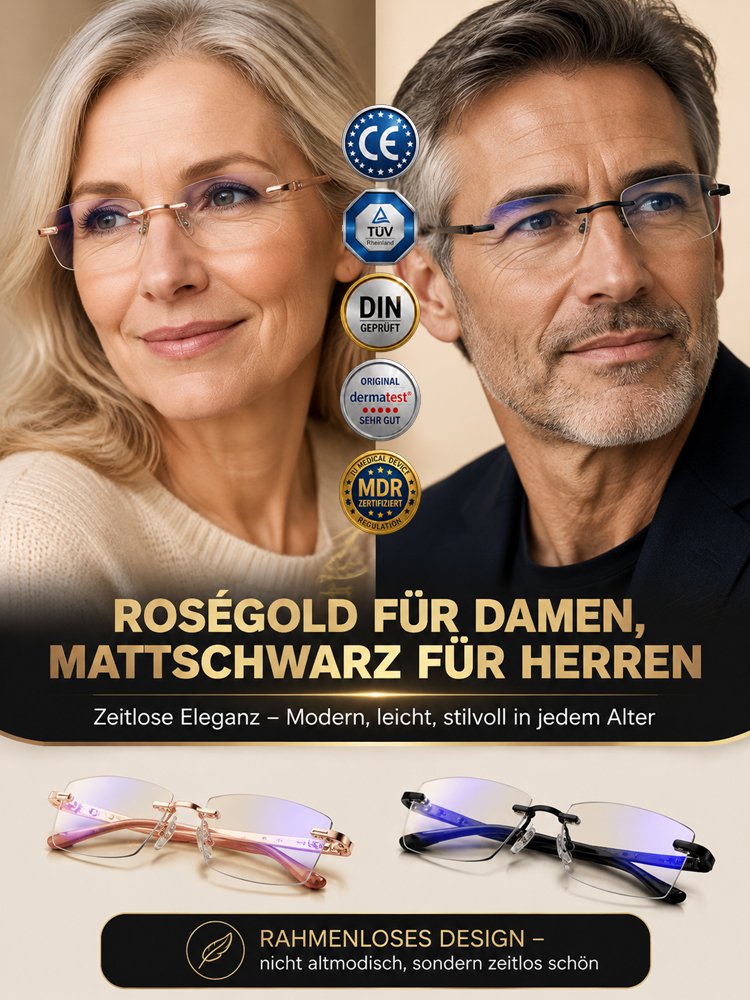 Ultra-leichte randlose Lesebrille mit Diamantschliff