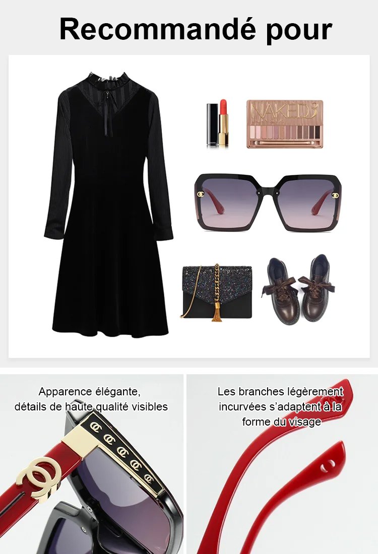 Lunettes de soleil légères de luxe à monture dorée dégradée