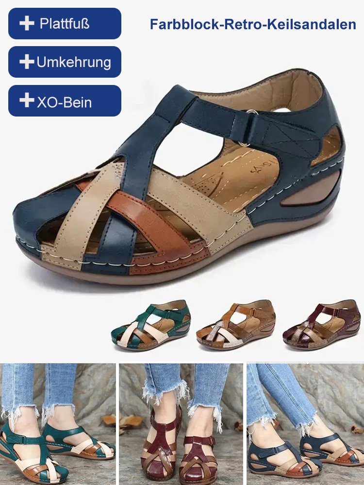 Farbblock-Retro-Keilsandalen