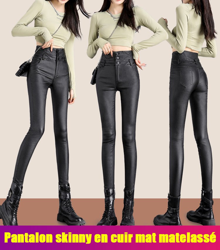 Pantalon skinny en cuir mat matelassé