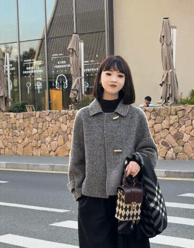 [작은 키에 더 잘 어울리는] 여성용 그레이 모직 재킷