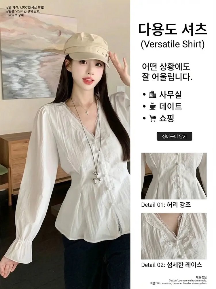여성용 슬림핏 긴팔 셔츠