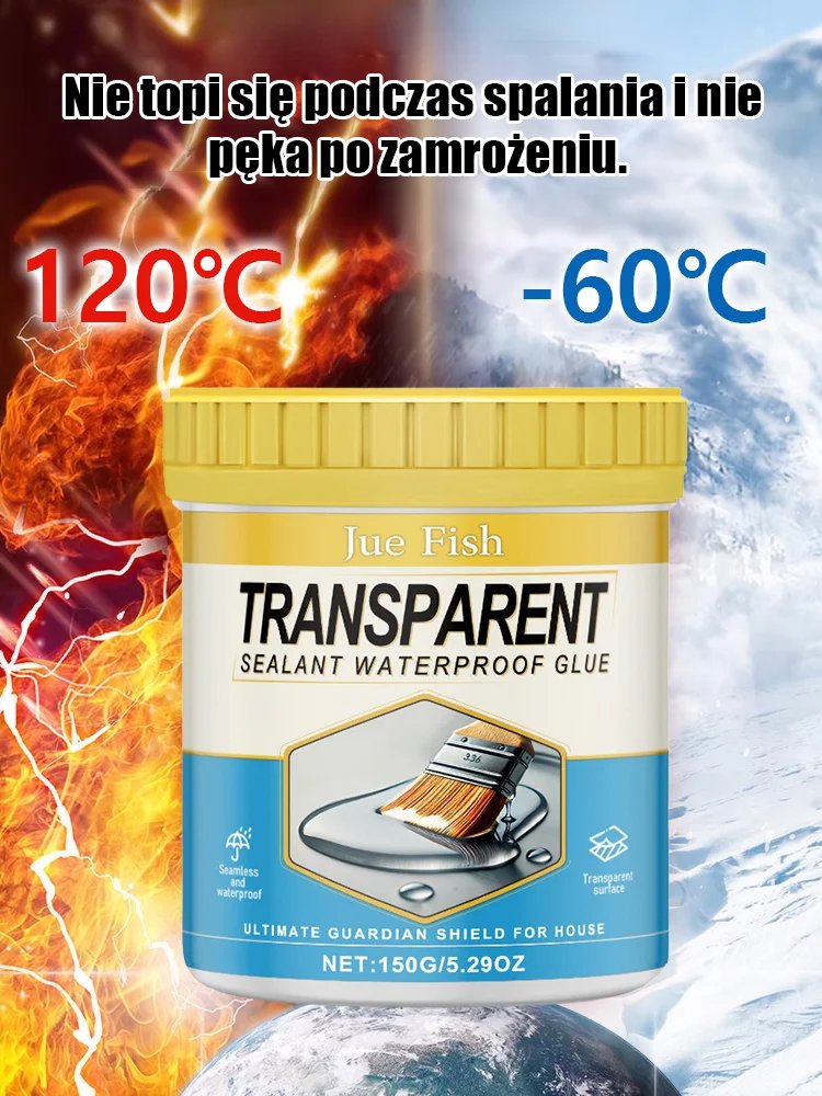 Przezroczysty, niewidoczny, odporny na przeciekanie wodoodporny klej