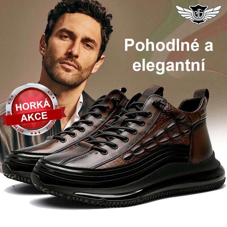 Italské luxusní pánské tenisky s krokodýlím vzorem a silnou podrážkou.