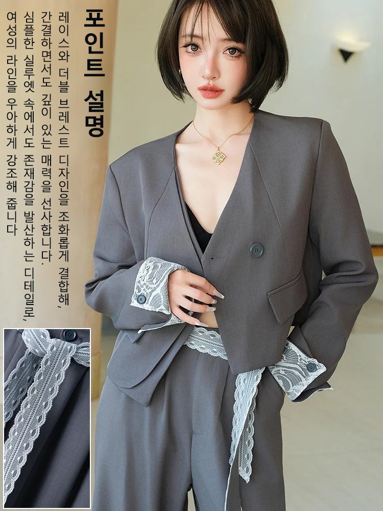 디자인 감성의 여성용 페이크 투피스 정장 세트