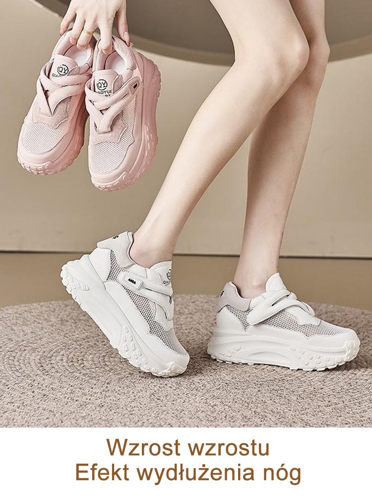 Oddychający i lekki Białe buty zwiększające wysokość, zapinane na rzepy