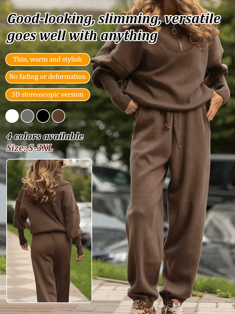 Autumn and winter casual solid color sweatshirt set