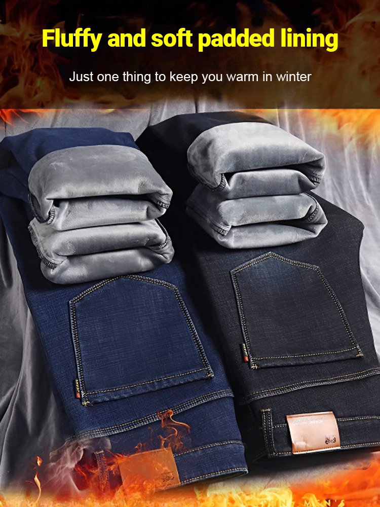 Loose Straight Elastic Warm Velvet-lined Jeans