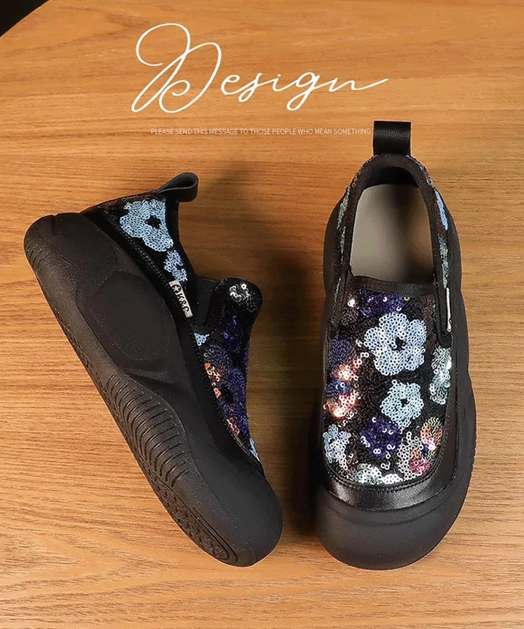 スパンコール付き厚底ローファー レディース